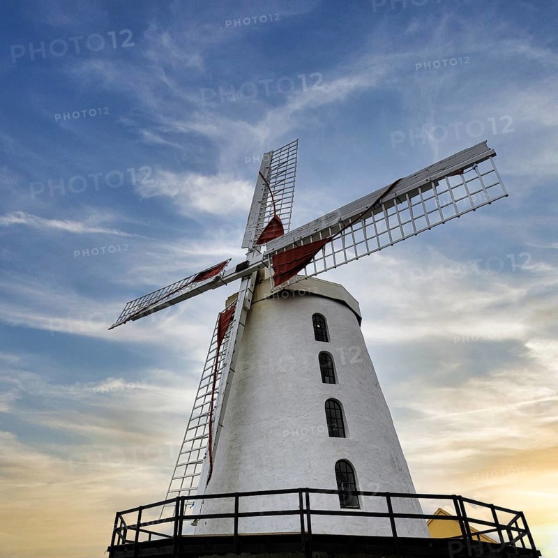 Restored, commercially operated windmill, tower windmill, evening sky, Blennerville, Tralee, County Kerry, Wild Atlantic Way, Ireland