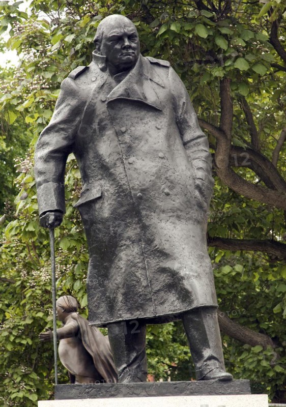 Statue of Winston Churchill with Lloyd George in the background, Parliament Square, Westminster, London