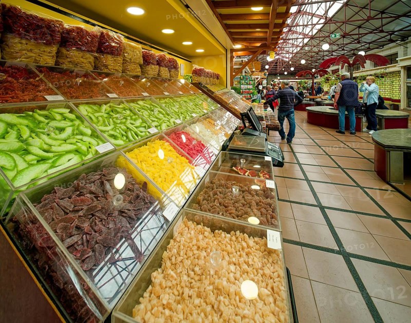 Fruit and vegetables, Mercado dos Lavradores market hall, interior view, Funchal, Madeira, Portugal