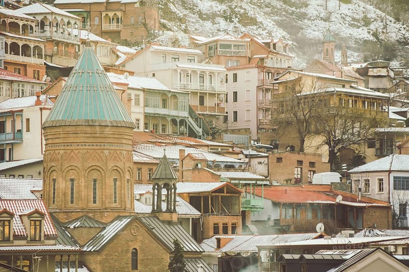 Old Tbilisi historical buildings. Caucasus Travel culture sightseeing landmarks.Tbilisi.Georgia