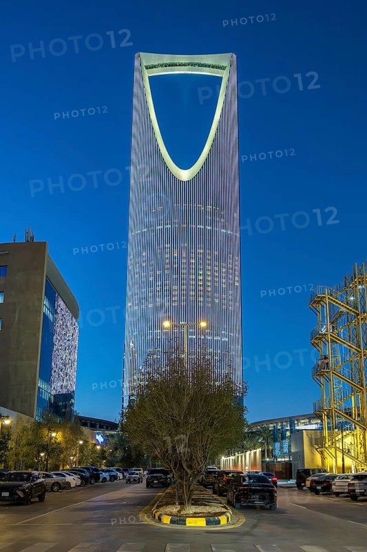 Riyadh Skyline Kingdom Centre Tower skyscraper at night in Riyadh, Saudi Arabia