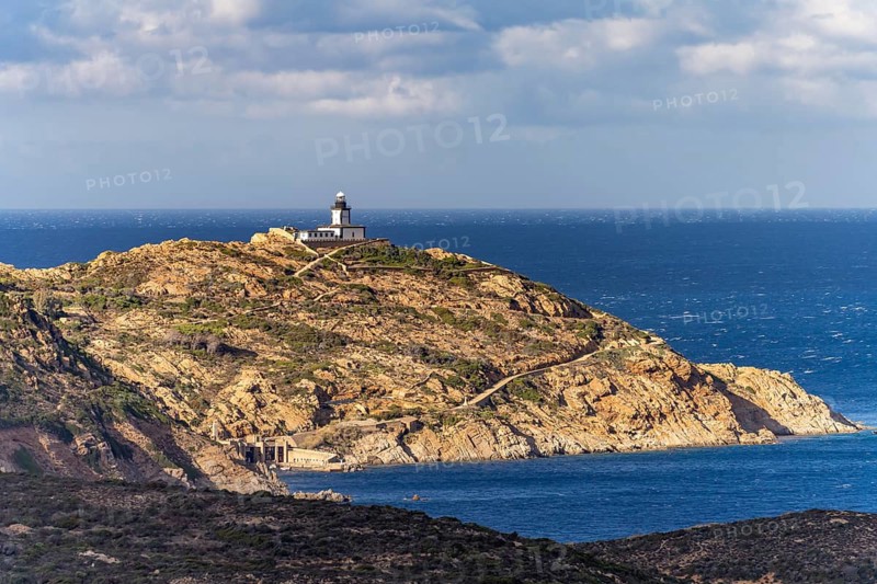 The La Revellata peninsula with the Phare de la Revellata lighthouse near Calvi, Balagne, Corsica, France