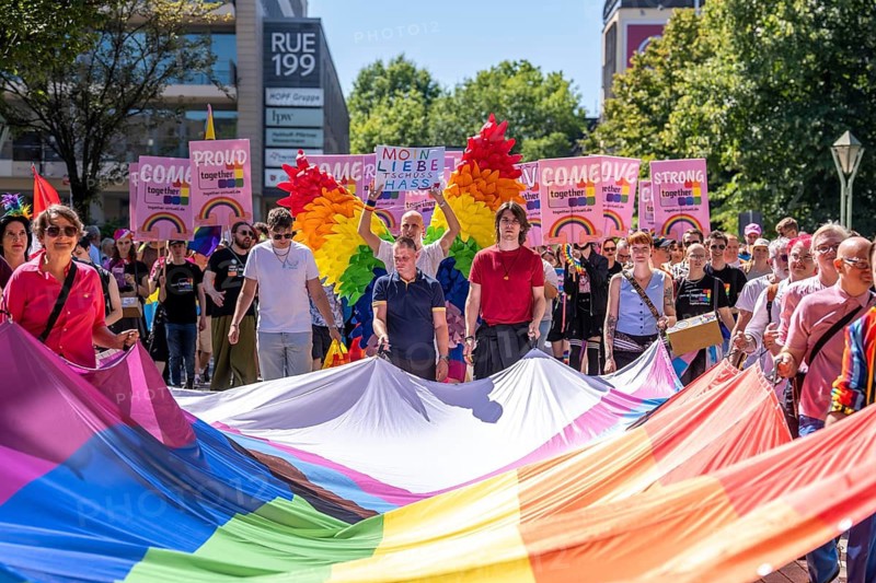 Ruhrpride in Essen, CSD, largest queer street festival in the Ruhr area, demonstration with around 4000 participants and subsequent street party in the city with around 12, 000 people, North Rhine-Westphalia, Germany
