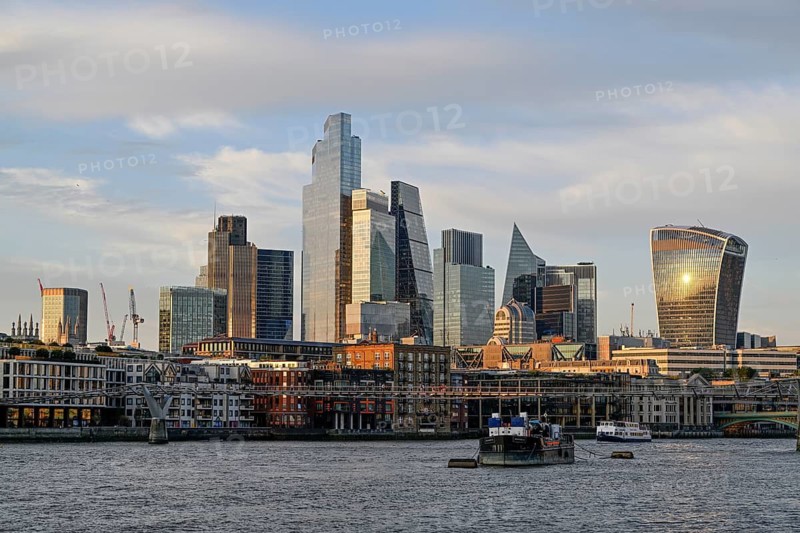 City of London skyline with skyscrapers 22 Bishopsgate, Leadenhall Building, Cheesegrater, and 20 Fenchurch Street, Walkie Talkie, on the Thames, London, England, Great Britain, Great Britain