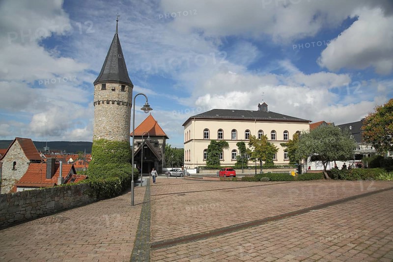 Schlossplatz with Hexenturm and Graf Ludwig School, Bad Homburg, Taunus, Hesse, Germany