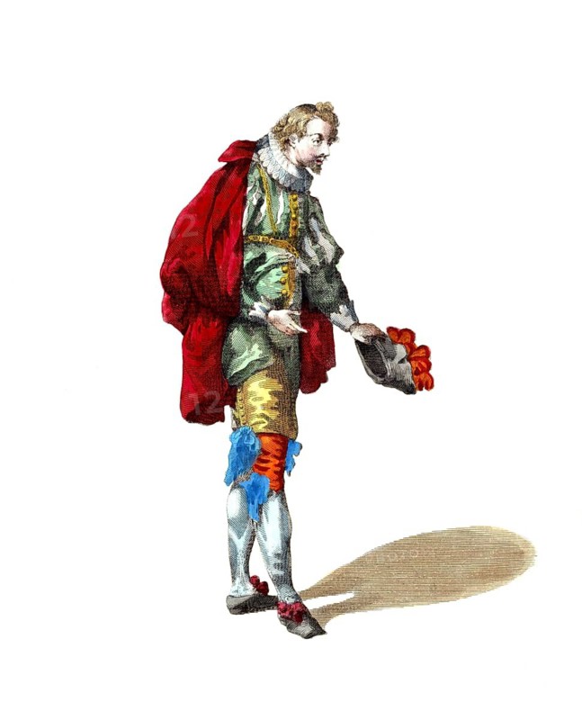 Historical clothing, fashion through the ages, clothing of a Spanish nobleman, around 1760, Spain, digitally restored reproduction of a model from the 18th/19th century, exact date unknown, man in green costume and red coat with hat on white background