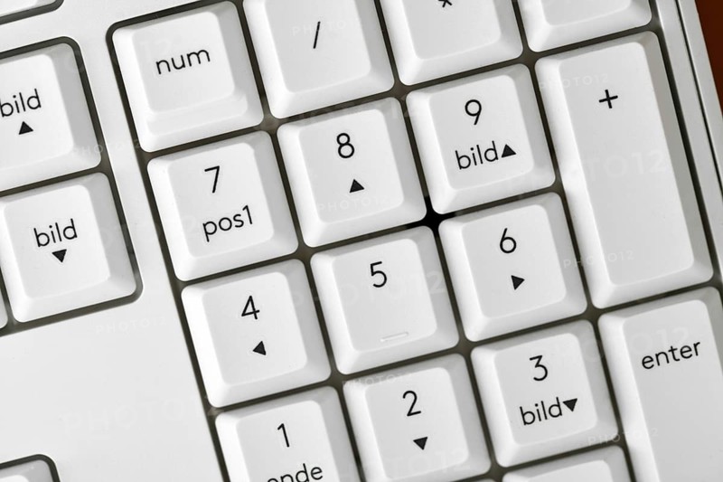 Close up of number pad on German computer keyboard