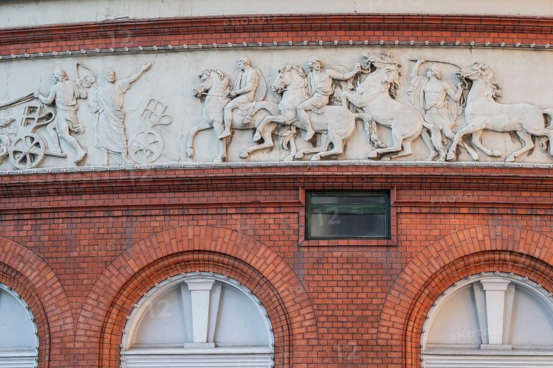 Neoclassical frieze, cinema façade of Palads Theatred, Copenhagen, Denmark