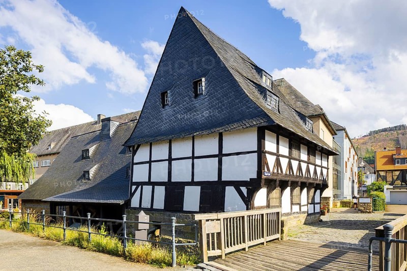 Lohmühle In the Lohmühle, bark was crushed to obtain tannic acid for leather treatment. The Lohmühle is an important technical monument, as the mechanics (water wheel, stamping mill) have been preserved in working order, Old Town, Goslar, Lower Saxony, Germany