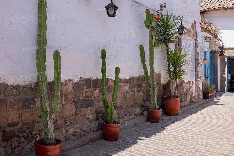 Peru, Cusco, historic colorful colonial buildings and architecture of San Blas district of artisans.