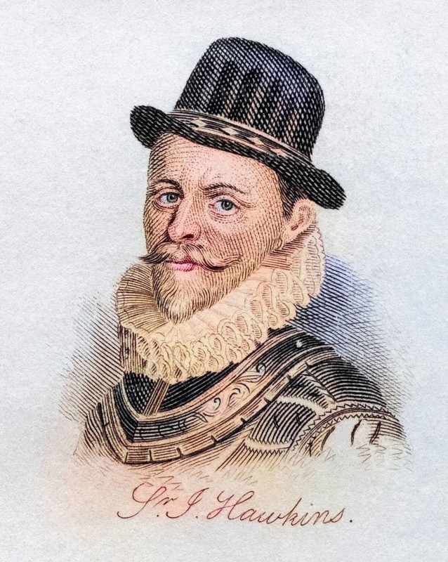 Admiral Sir John Hawkins, also called Hawkyns, 1532, 1595, English shipbuilder, naval administrator, commander, merchant, sailor and slave trader. From the book Crabbs Historical Dictionary published 1825, Historical, digitally restored reproduction from a 19th century original, Record date not stated