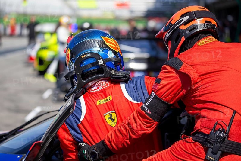 10 May 2024, Hockenheimring Germany : Picture: Laurent de Meeus Belgium climbs out of the cockpit of his car (GT Open, Team AF Corse)