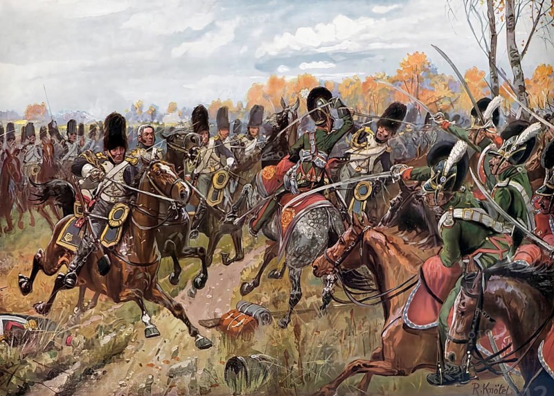 The Bavarian Chevaulegers-Regiment in battle with the cavalry of the Imperial Guard, Battle of Hanau, 30th-31st October 1813, German Wars of Liberation