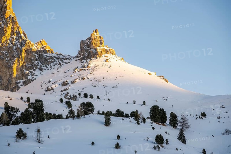 Beautiful landscape of the Mountain silhouettes of the Sexten Dolomites on a sunny winter day, South Tyrol, Trentino-South Tyrol, Alto-Adige, Italy