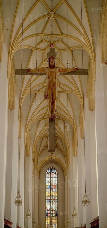 Interior view, crucifix, Jesus Christ on the Cross, Church of Our Lady, Cathedral of Our Lady, Munich Cathedral, Munich, Bavaria, Germany