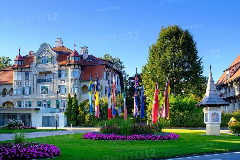 Spa architecture at Karawanken Platz, Velden am Lake Wörth, Carinthia, Austria