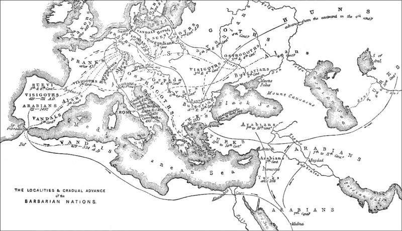 Historical map of the origin or occupation of the barbaric nations