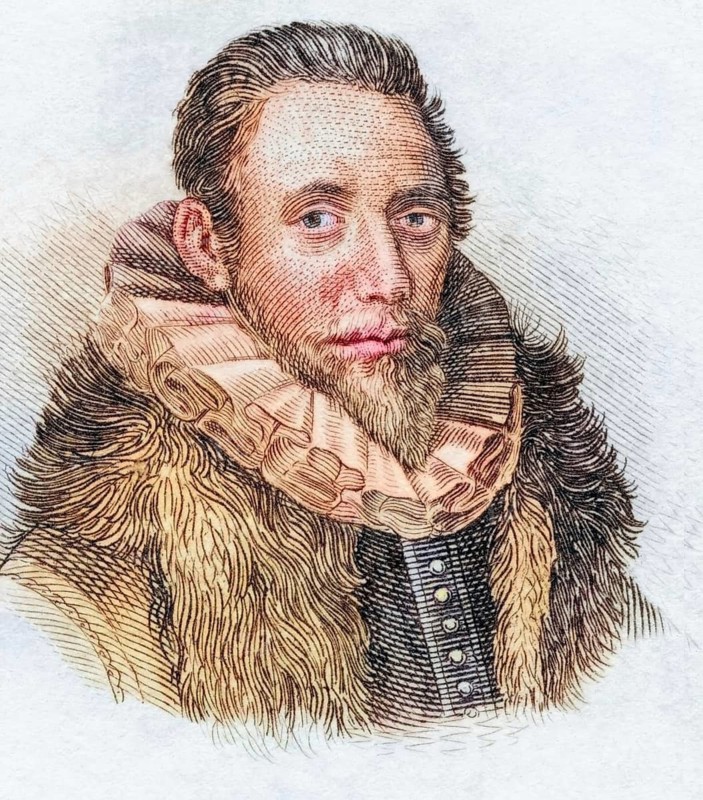 Paul Merula, Paulus van Merle, (born 19 August 1558 in Dordrecht, died 20 July 1607 in Rostock) was a Dutch jurist, historian and geographer, coloured woodcut from Crabbe's Historical Dictionary from 1825, Historical, digital reproduction
