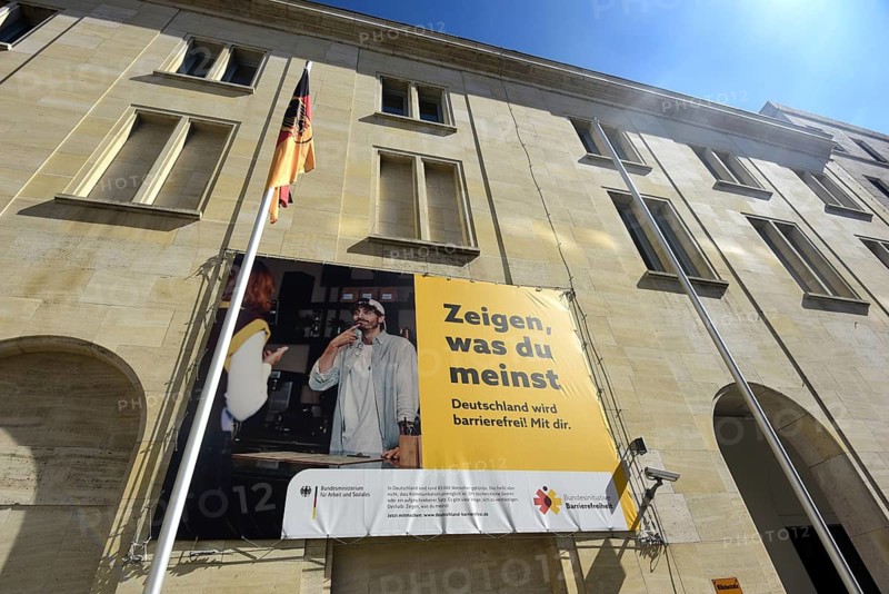 Accessibility Initiative poster at the entrance to the Federal Ministry of Labour and Social Affairs