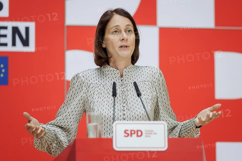 Katarina Barley, SPD lead candidate for the 2024 European elections, at a press conference following the SPD Presidium meeting after the European elections at Willy Brandt Haus in Berlin, 10 June 2024
