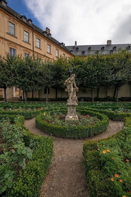 20 August 2026, Statue of Neptune in the Rose Garden of the Neue Residenz palace, Bamberg, Bavaria, Germany