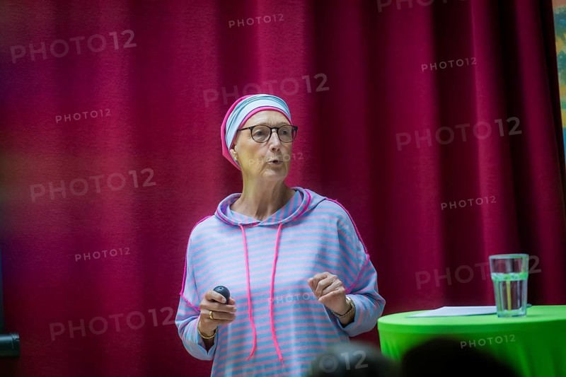 Julia Pechstein giving a presentation about her grandfather's work to BRÜCKE painter Max Pechstein, on the summer of art in the Red House. Here, BRÜCKE artists painted their outdoor models, Dippelsdorf, Saxony, Germany