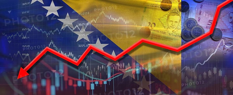 Bosnian financial crisis on economic graph. Financial fall of Bosnia on economy market