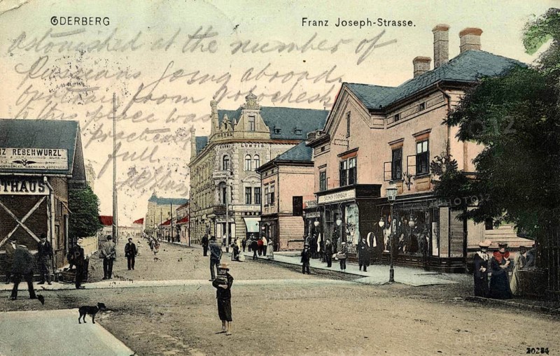 Franz-Joseph-Straße in Oderberg, today Bohumin, Czech Republic, authentic reproduction of an old postcard, around 1910, historical, exact date unknown