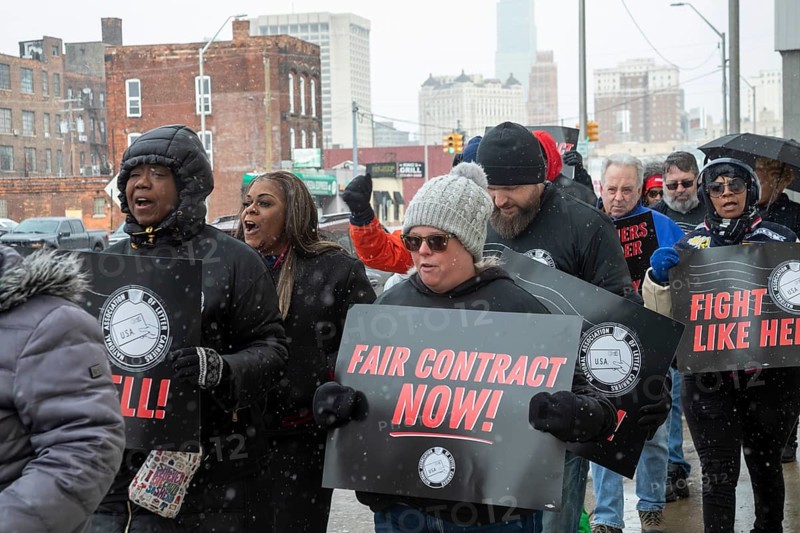 Detroit, Michigan USA - 22 February 2026 - Letter carriers rally at the Detroit post office as negotiations continue for a new labor contract. They want better pay and safer working conditions. It was one of many contract rallies organized across the country by the National Association of Letter Carriers. Their current contract expires in May