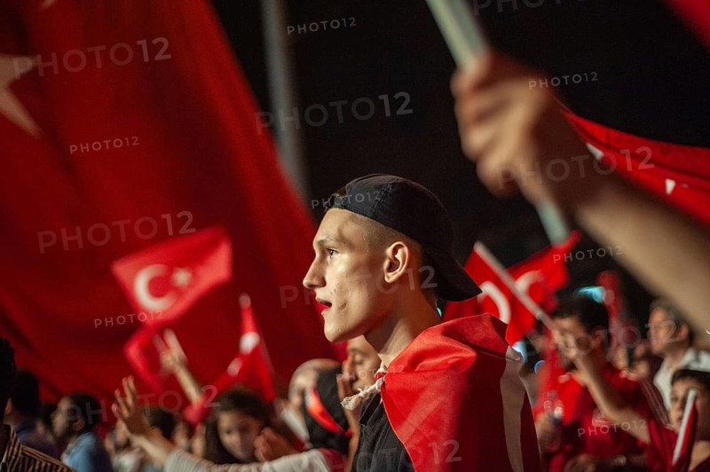 Istanbul, Turkey. 19th July 2016. Crowds take to the streets near Taksim Square, Istanbul, Turkey to celebrate the failure of attempted coup d'état against the Akp ruling government of Recep Tayyip Erdogan