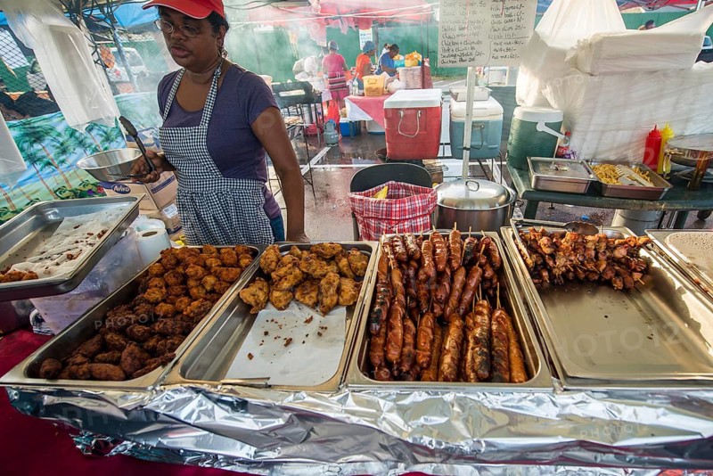 Food vendor at the International Carnival Seychelles, in Victoria, Mahe, Republic of Seychelles, Indian Ocean