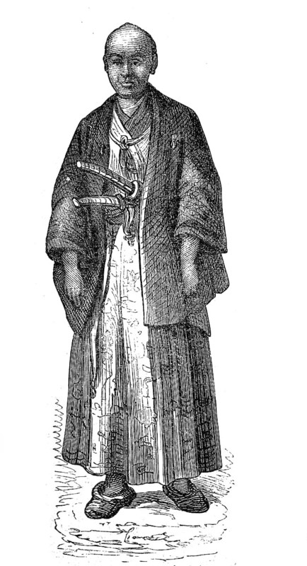Japan in the late Middle Ages, High official in professional dress, Illustration from 1870, Historical, digital reproduction of an original from the 19th century