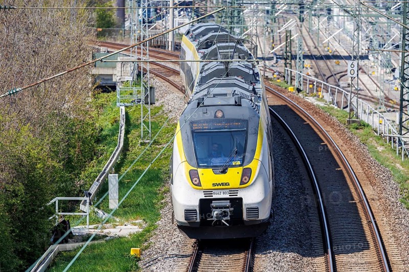 Regional train of the SWEG type Bombardier Talent 2 in Stuttgart Untertürkheim, Germany