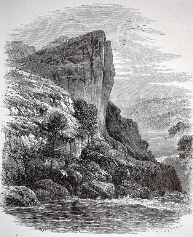 Shepherd's Cliff, Shepherd's Crag on the River Llugwy in Wales, illustration, reproduction from a 19th century model. Authentic, file restored for optimal use, exact date of submission unknown, historical