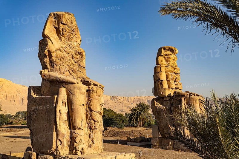 The Colossi of Memnon in the Nile Valley in West Thebes near Luxor, Egypt