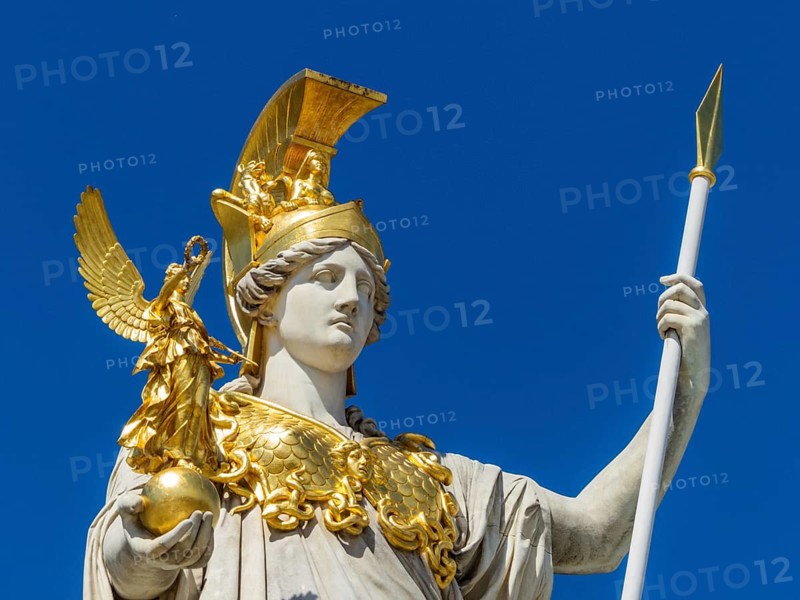 Parliament in Vienna, Austria. With the statue of Pallas Athena the Greek Goddess of Wisdom
