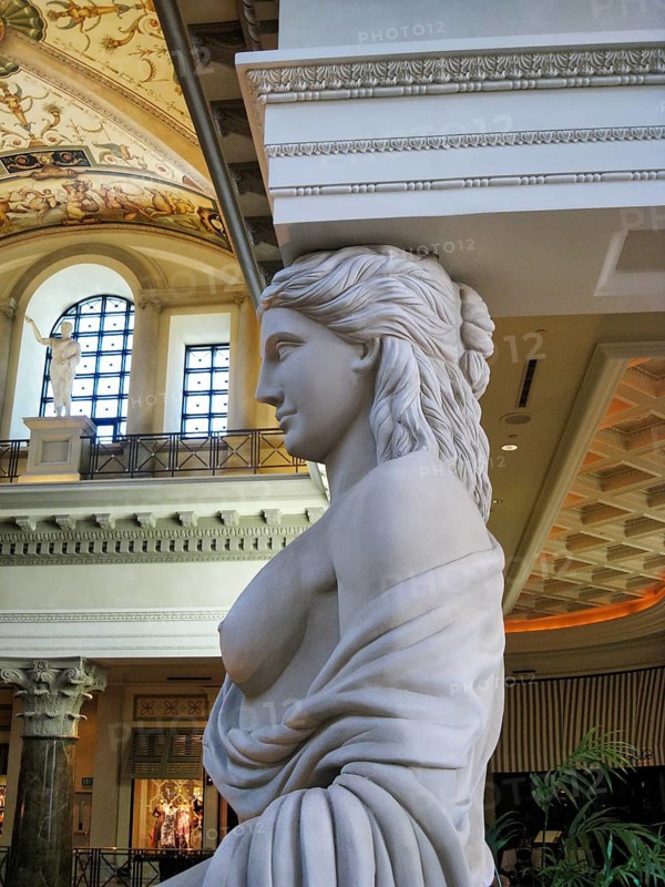 Classic female marble statue, caryatid, roman style, decorative element, architectural detail at The Forum Shops Shopping Center, Caesars Palace, Las Vegas Strip, Las Vegas, Nevada, USA