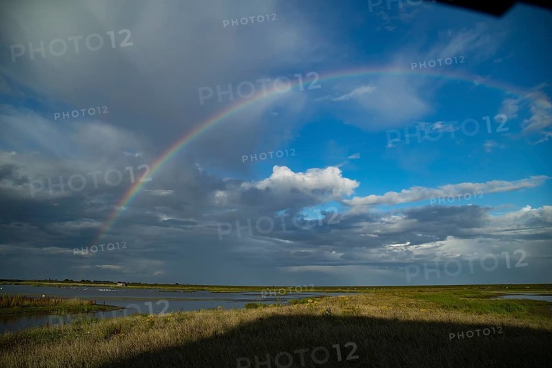 Rainbow over RSPB Frampton marsh nature reserve, Lincolnshire, England, United Kingdom