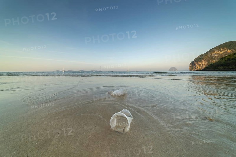 Plastic waste on the beach, Charlie Beach, Koh Mook Island, Andaman Sea, Satun Province, Southern Thailand, Thailand