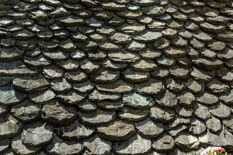 Traditional slate roof (lauze stone) in Aubrac, Aveyron department, Occitanie, France