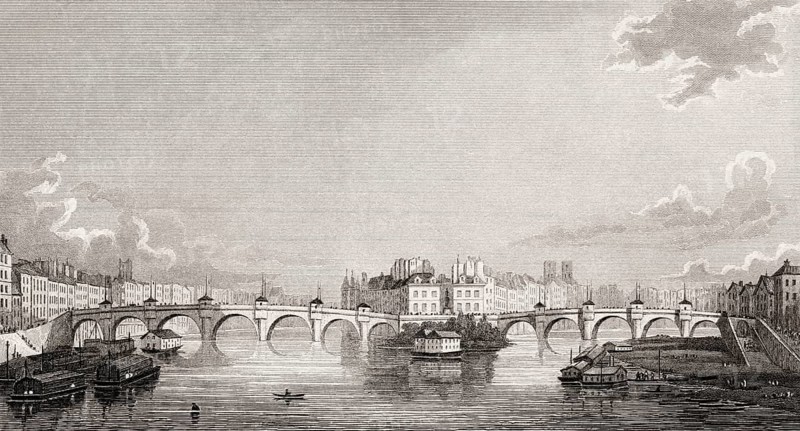 Pont Neuf, Paris, antique steel engraved print, 1831