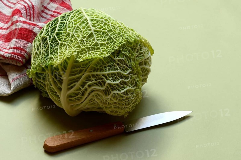 Savoy, savoy cabbage with a kitchen knife
