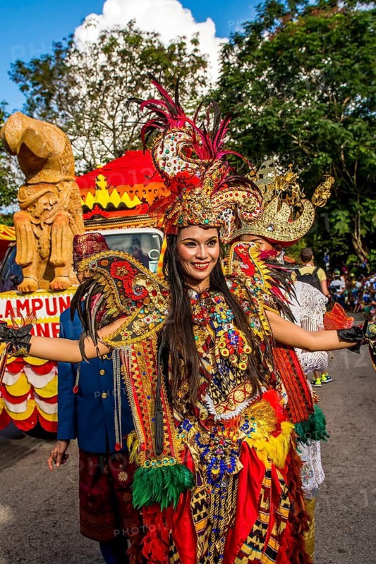 Street parade in the International Carnival Seychelles, in Victoria, Mahe, Republic of Seychelles, Indian Ocean