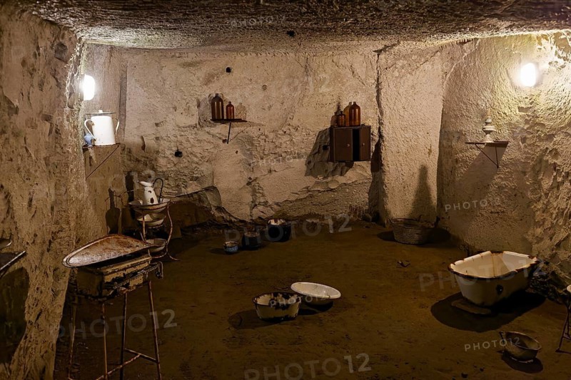 Improvised living space during World War II, bomb shelter, Borbonica Gallery, Bourbon Tunnel, Naples underground, Campania province, Italy