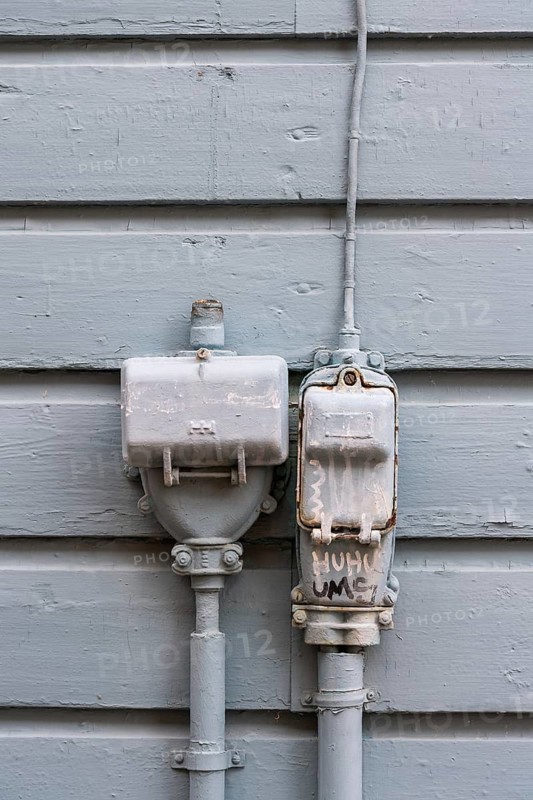 Old electrical installations, distributors, cables, wooden house, Porvoo, Finland