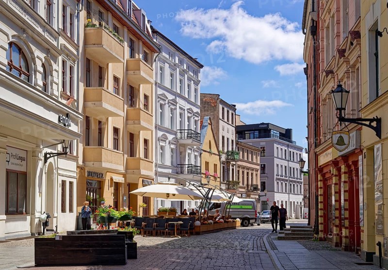 Footballing area in the old town of Thorn. The historic old town is a UNESCO World Heritage Site. Torun, Kujawsko-Pomorskie, Poland