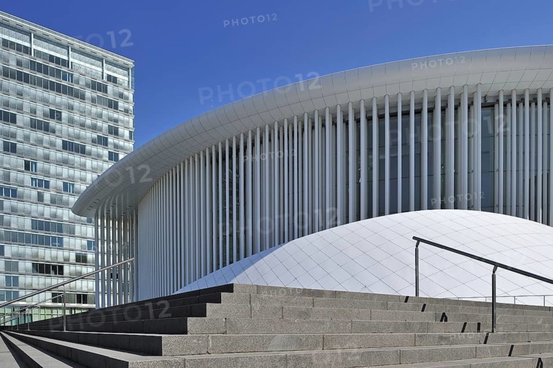 Office building of the European Parliament and the Grande-Duchesse Joséphine-Charlotte Concert Hall, Philharmonie Luxembourg at Kirchberg, Luxembourg