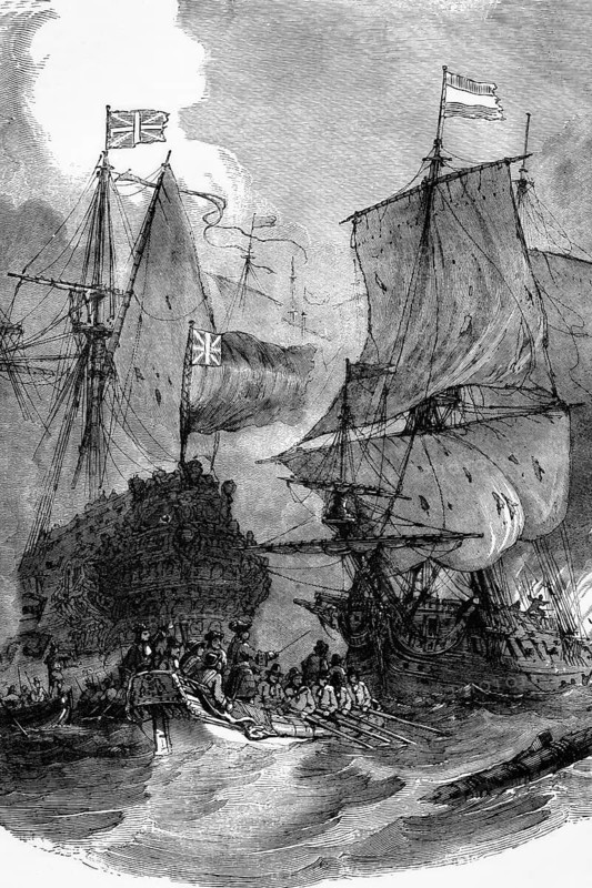 The Third Battle of Ouessant on 1 June 1794 was the first and largest naval action in the naval conflict between Great Britain and the First French Republic, in which Lord Howe's fleet defeated the French during the French Revolutionary Wars, digital reproduction of a historical model
