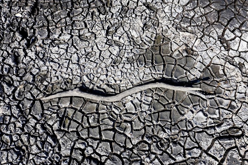 The bottom of a dried-up fish pond in Reckahn in Brandenburg looks like parched desert soil. The Plane, a river that usually fills the fish ponds with water, is dry and no longer carries any water, Reckahn, 09/08/2022