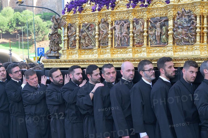 Good Friday procession, processional altar, bearers, these are costaleros, Malaga, Spain